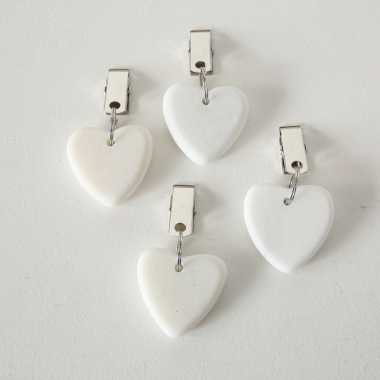 8x stenen tafelkleedgewichtjes hartjes wit 4 cm