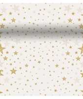 Feestartikelen kerst creme witte gouden tafelkleden tafellopers placemats met sterretjes print 40 x 480 cm