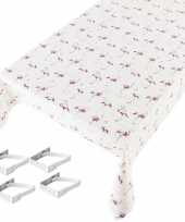 Flamingo print tuin tafellaken voor buiten 140 x 245 cm pvc kunststof met aluminium klemmen