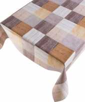 Grijs bruin houten vakken print tuin tafellaken voor buiten 140 x 245 cm pvc kunststof