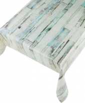 Grijsblauwe houten planken print tuin tafellaken voor buiten 140 x 245 cm pvc kunststof