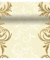 Kerst decoratie creme tafelloper met barok print 480 x 40 cm