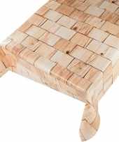 Naturel houten blokken print tuin tafellaken voor buiten 140 x 175 cm pvc kunststof