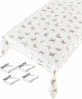 Vlinders print tuin tafellaken voor buiten 140 x 245 cm pvc kunststof met aluminium klemmen