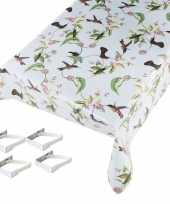 Vogels print tuin tafellaken voor buiten 140 x 245 cm pvc kunststof met aluminium klemmen