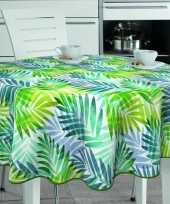 Wit groen tuin tafellaken voor buiten palm print 160 cm pvc kunststof